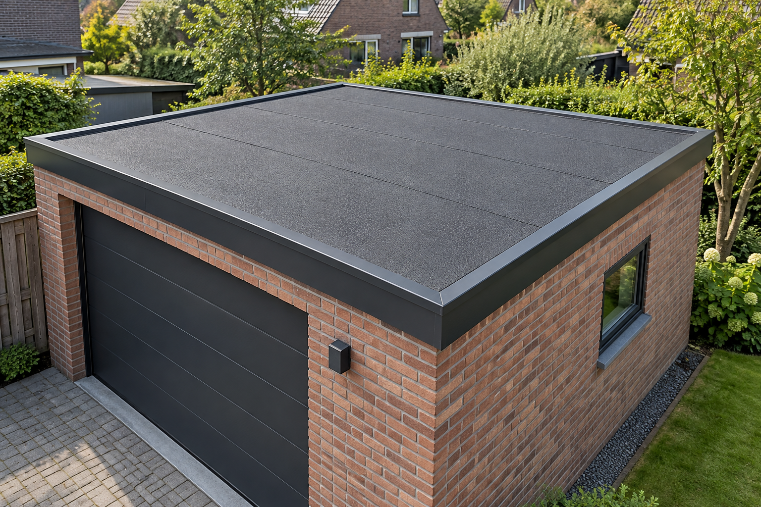 Bitumen plat dak op een garage